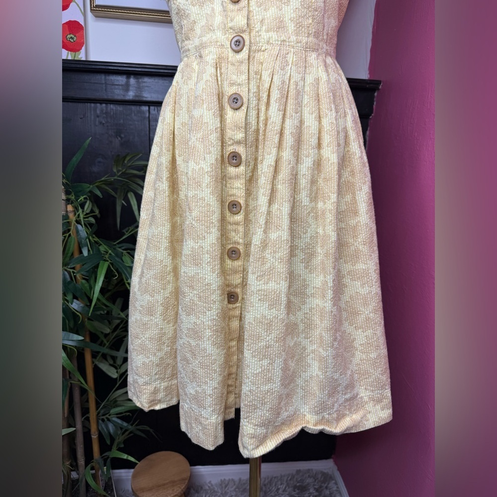 Maeve by Anthropologie Cotton Yellow Seersucker Button-Front Cafe Dress Sz 6 - Picture 5 of 13
